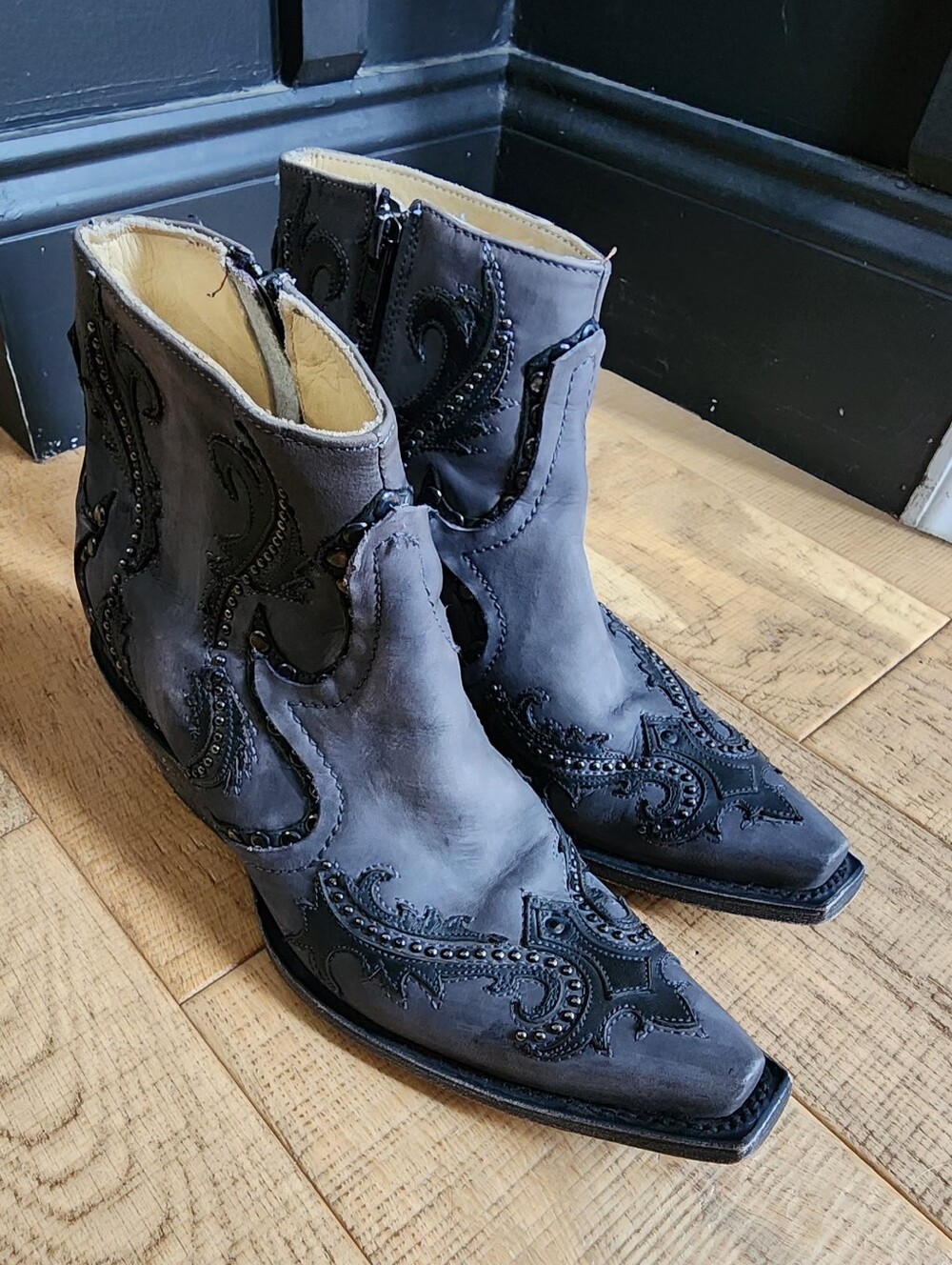 Corral Gray Leather Handcrafted Studded Boots